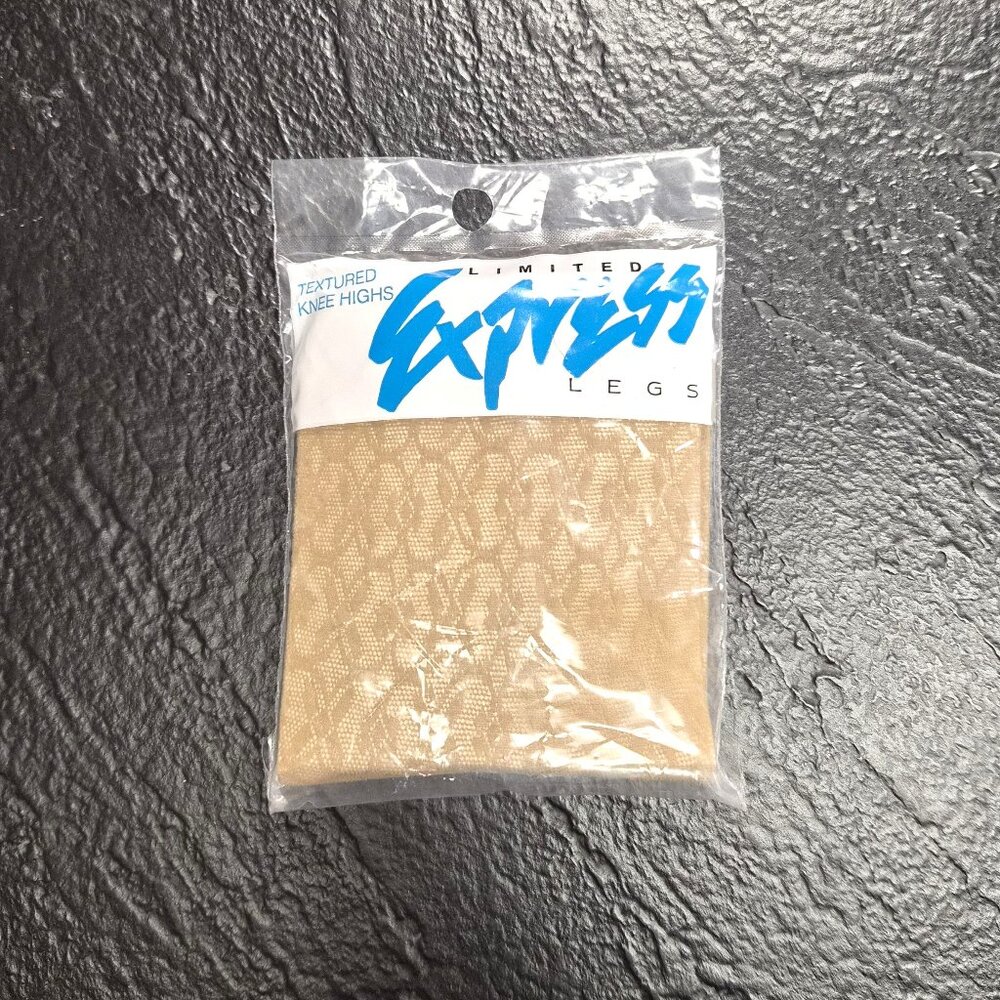 Vintage 90s Textured Nylon Knee Highs – Bright Khaki – Made in USA One Size Y2K